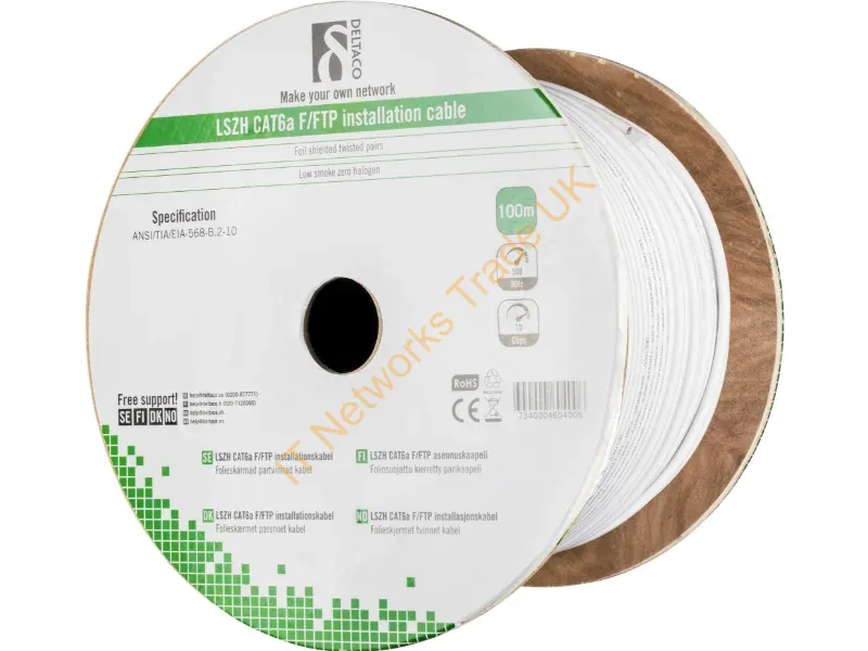 TP-50C - Deltaco TP-50C networking cable White 100 m Cat6a F/FTP (FFTP)