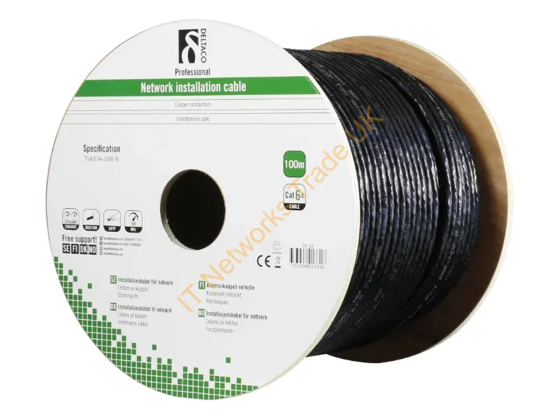 TP-52 - Deltaco TP-52 networking cable Black 100 m Cat6a S/FTP (S-STP)