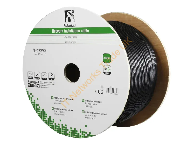 TP-53 - Deltaco TP-53 networking cable Black 305 m Cat6a S/FTP (S-STP)