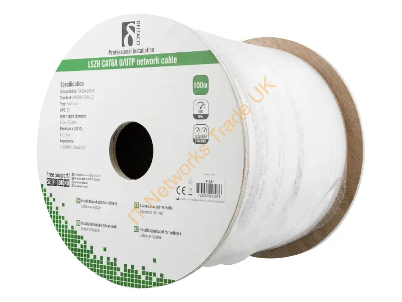 TP-56C - Deltaco TP-56C networking cable White 100 m Cat6a U/UTP (UTP)