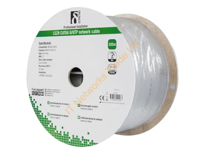 TP-57 - Deltaco TP-57 networking cable Grey 305 m Cat6a U/UTP (UTP)