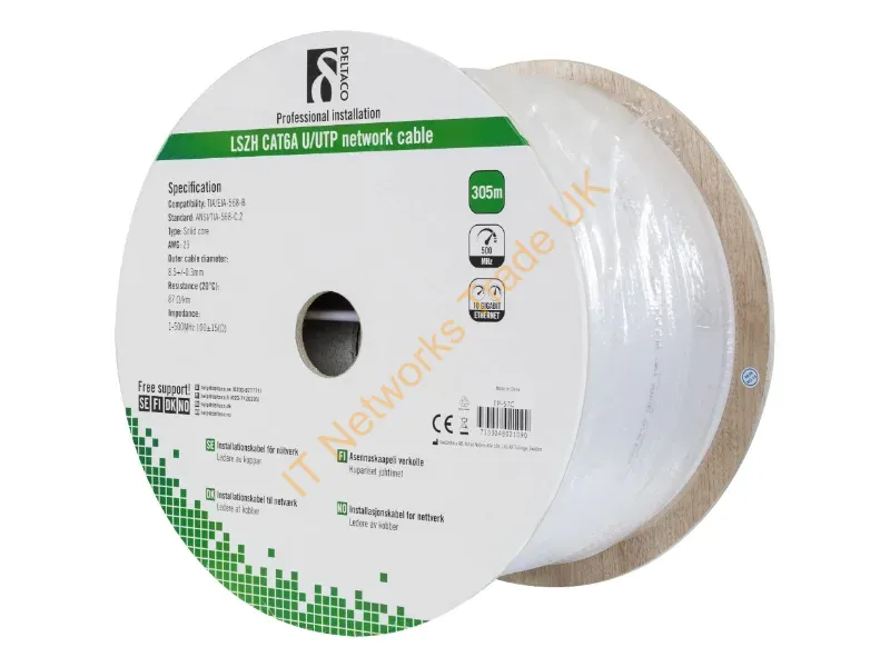 TP-57C - Deltaco TP-57C networking cable White 305 m Cat6a U/UTP (UTP)