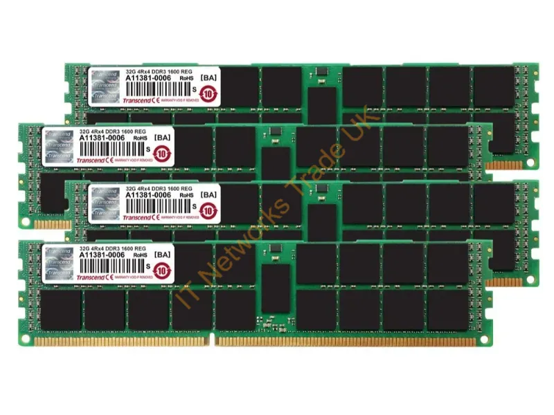 TS128GJMA534P Transcend 128GB (4 X 32GB) DDR3-1600MHz PC3-12800 ECC Registered CL11 240-Pin DIMM Quad Rank Memory Module Server Memory