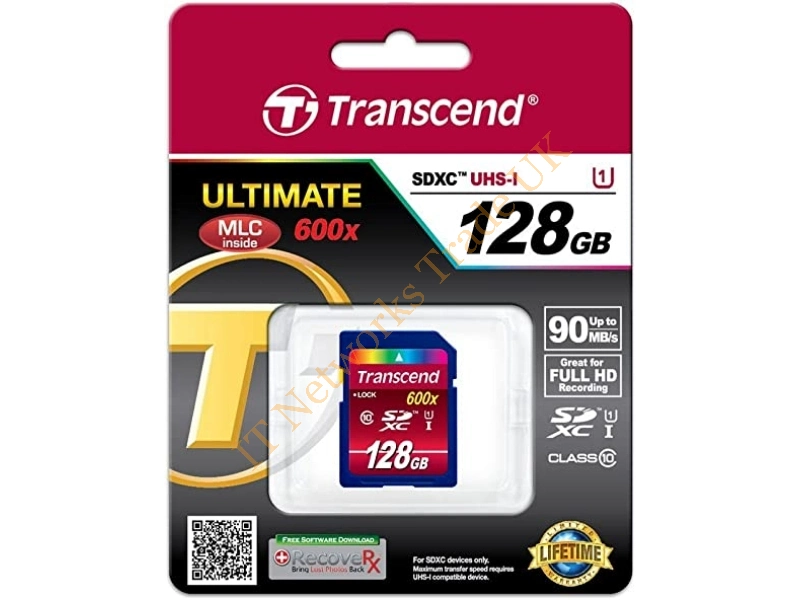 TS128GSDC220 Transcend 128GB Class 10 SDXC UHS-I (U1) Flash Memory Card