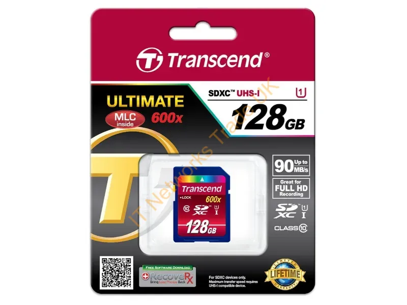 TS128GSDXC10U1 Transcend Ultimate 128GB Class 10 SDXC UHS-I Flash Memory Card