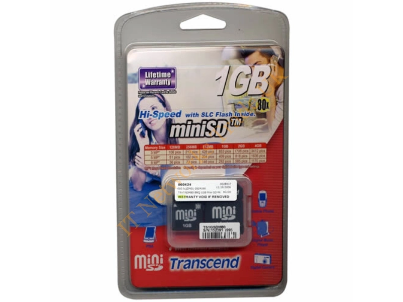 TS1GSDM80 Transcend 1GB 80x miniSD Flash Memory Card