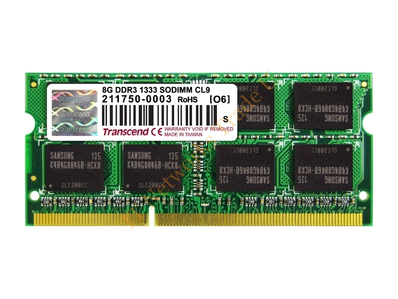 TS1GSK64V3H-I Transcend 8GB DDR3-1333MHz PC3-10600 non-ECC Unbuffered CL9 204-Pin SoDimm Dual Rank Memory Module Laptop Memory