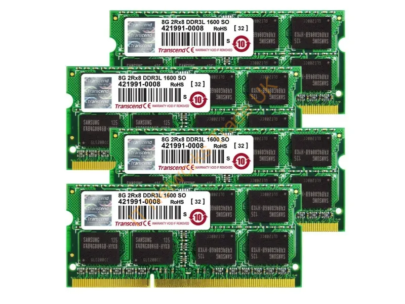 TS32GJMA584H Transcend 32GB Kit (4 X 8GB) DDR3-1600MHz PC3-12800 non-ECC Unbuffered CL11 204-Pin SoDimm 1.35V Low Voltage Memory Laptop Memory