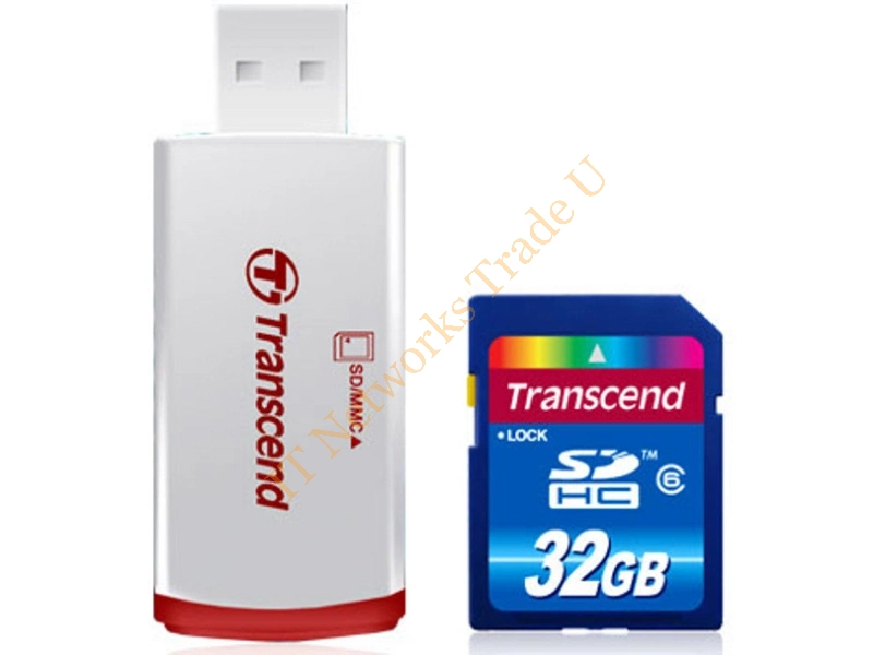 TS32GSDHC6-P2 Transcend 32GB Class 6 SDHC Flash Memory Card with RDP2 Card Reader