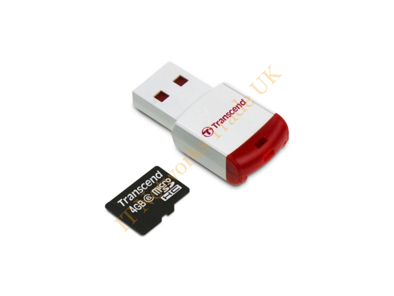 TS4GUSDHC2-P3 Transcend 4GB Class 2 microSDHC Flash Memory Card with P3 Card Reader