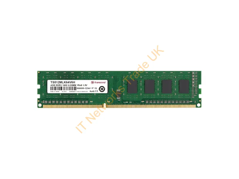 TS512MLK64V6H Transcend 4GB DDR3-1600MHz PC3-12800 non-ECC Unbuffered CL11 240-Pin DIMM Single Rank Memory Module Desktop Memory
