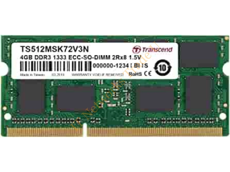 TS512MSK72V3N-I Transcend 4GB DDR3-1333MHz PC3-10600 ECC Unbuffered CL9 204-Pin SoDimm Dual Rank Memory Module Laptop Memory