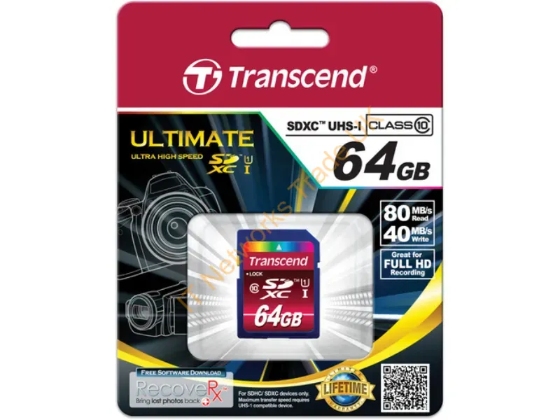 TS64GSDXC10U1 Transcend 64GB Class 10 SDXC Flash Memory Card