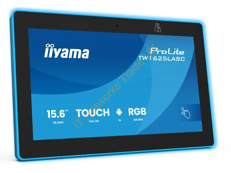 TW1625LASC-B3PNR - iiyama TW1625LASC-B3PNR meeting room display 39.6 cm (15.6") 1920 x 1080 pixels LED Wi-Fi 6 (802.11ax), Wi-Fi 5 (802.11ac), Wi-Fi 4 (802.11n), 802.11g, 802.11a, 802.11b Black Bluetooth