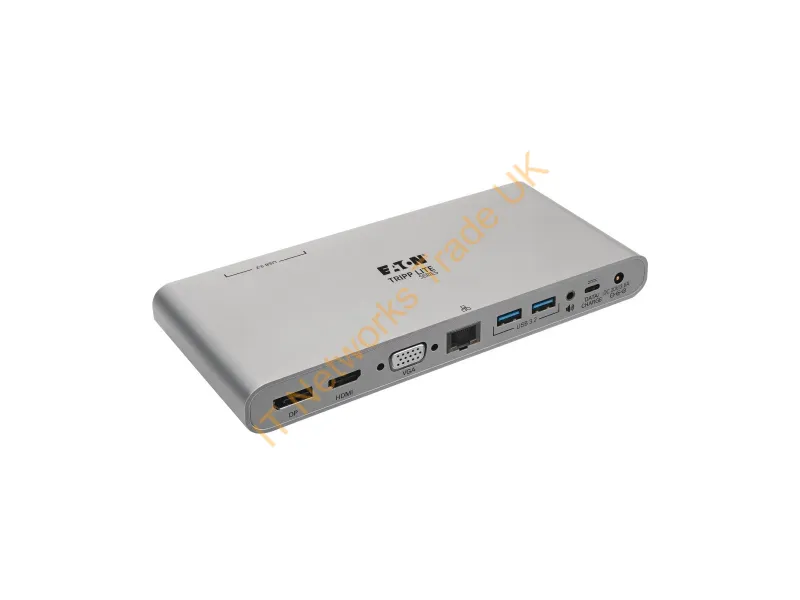 U442-DOCK4-INT - Tripp Lite U442-DOCK4-INT USB-C Dock, Triple Display 4K HDMI/DisplayPort, VGA, USB 3.x (5Gbps), USB-A/C Hub Ports, GbE, 100W PD Charging, EU/UK Power Supply