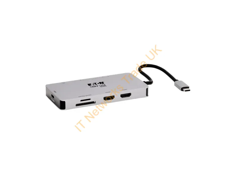 U442-DOCK8G-GG - Tripp Lite U442-DOCK8G-GG USB-C Dock, Dual Display 4K 60 Hz HDMI, USB 3.x (5Gbps) Hub Ports, GbE, Memory Card, 100W PD Charging, Gray