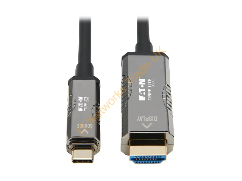 U444F3-15M-H4K6 - Tripp Lite U444F3-15M-H4K6 High-Speed USB-C to HDMI Fiber Active Optical Cable (AOC) UHD 4K 60 Hz, HDR, CL3 Rated, Black, 15 m (49 ft.)