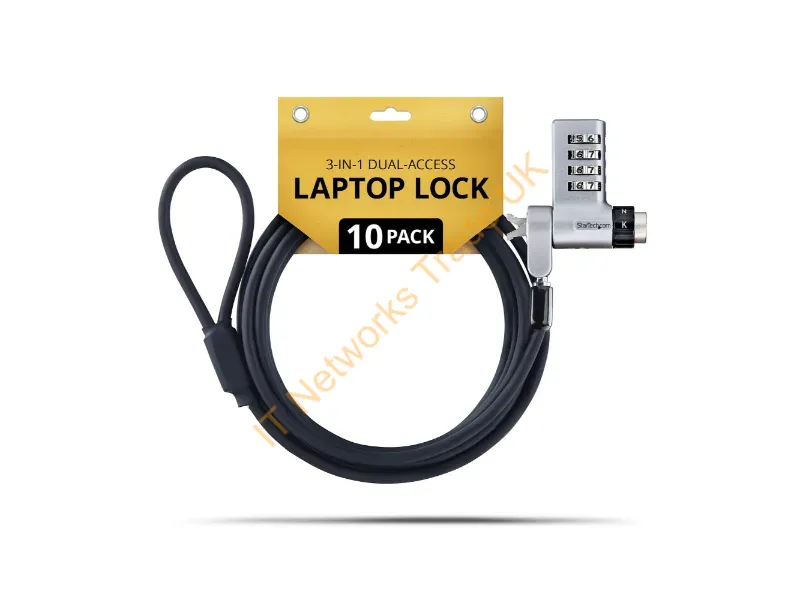 UDUOKA10-LAPTOP-LOCK - StarTech.com 10-Pack 3-in-1 Dual-Access Laptop Lock, 6.6ft (2m) Keyed Alike/Combination Security Cable Lock for Noble Wedge�/Nano/K-Slot; Anti-Theft, TAA
