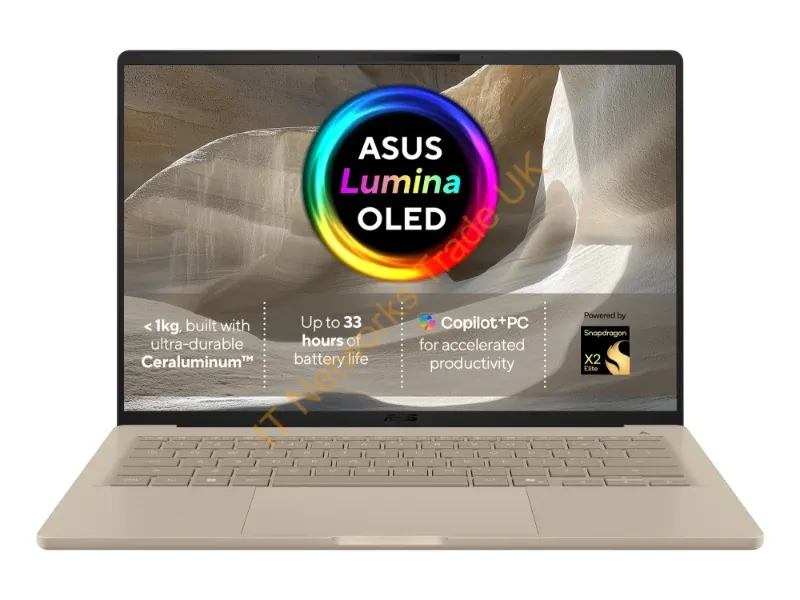 UX3407NA-QD069W - ASUS Zenbook A14 UX3407NA-QD069W Copilot+ PC Snapdragon X2E-88-100 Laptop 35.6 cm (14") WUXGA 16 GB LPDDR5x-SDRAM 1 TB SSD Wi-Fi 7 (802.11be) Windows 11 Home Beige