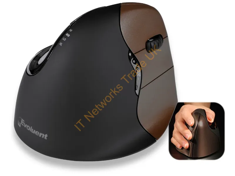 VM4SW - Evoluent VerticalMouse 4 RF Wireless+USB Optical Right-hand Black,Brown mice