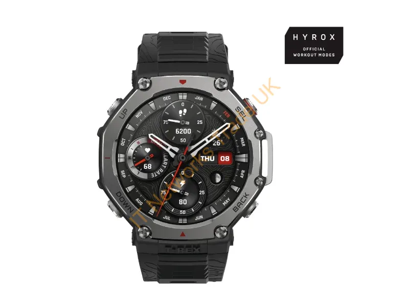 W2323GL1N - Amazfit T-Rex 3 3.81 cm (1.5") AMOLED 48.5 mm Digital 480 x 480 pixels Touchscreen Black Wi-Fi GPS (satellite)