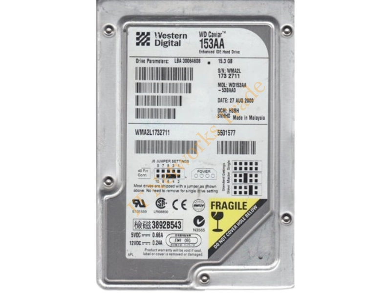 WD153AA-53BAA0 Western Digital 15GB 5400RPM ATA-66 3.5-inch Desktop Hard Disk Drive Internal HDD