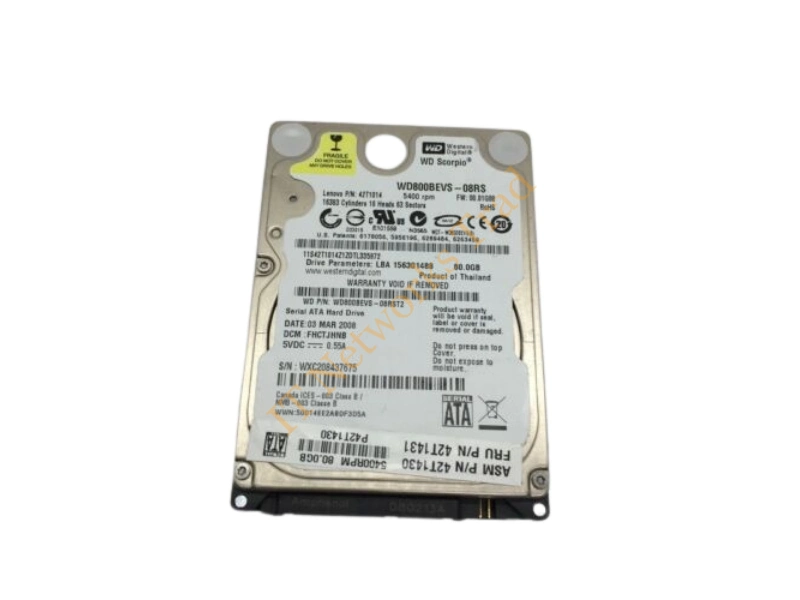 WD800BEVS-08RS Western Digital Scorpio Blue 80GB 5400RPM SATA 1.5GB/s 8MB Cache 2.5-inch Internal Laptop Hard Disk Drive Internal HDD