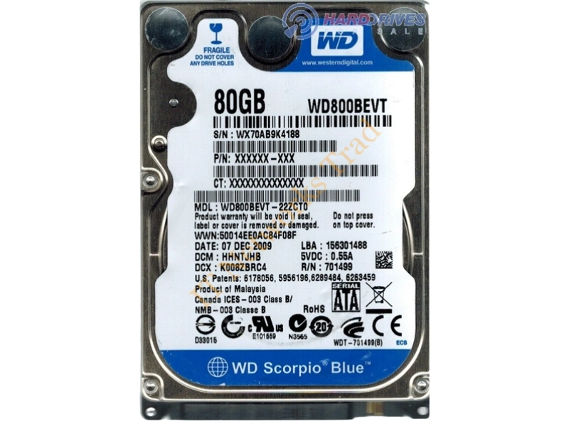 WD800BEVT-22ZCT0 Western Digital Scorpio Blue 80GB 5400RPM SATA 3GB/s 8MB Cache 2.5-inch Internal Laptop Hard Disk Drive Internal HDD