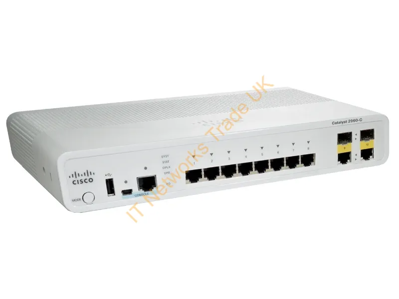 Cisco Catalyst Compact 2960C-8TC-L Switch managed 8 x 10/100 + 2 x shared Gigabit SFP desktop, rack-mountable, wall-mountable Network Switch