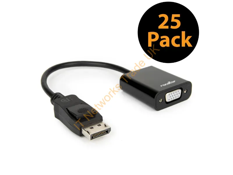 Y10A102-B1-25PK - Rocstor Y10A102-B1-25Pk Video Cable Adapter 5.91" (0.15 M) Displayport Vga (D-Sub) Black