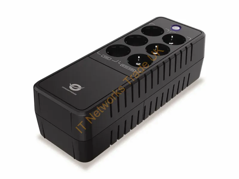ZEUS09E - Conceptronic 850VA 490W Office UPS Battery and Surge Protected Schuko x 3 Surge Protected Schuko x 3 RJ45 In/Out